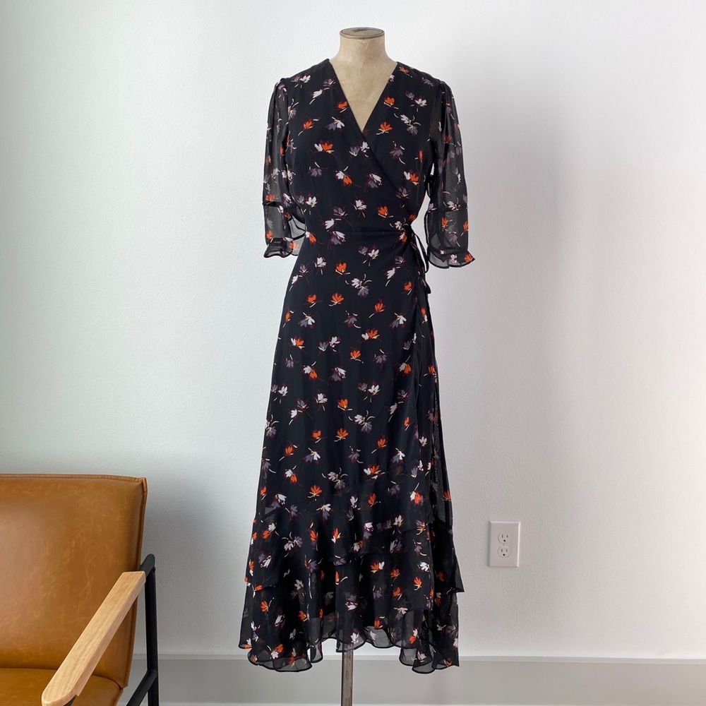 Floral Waist Tie Wrap Dress